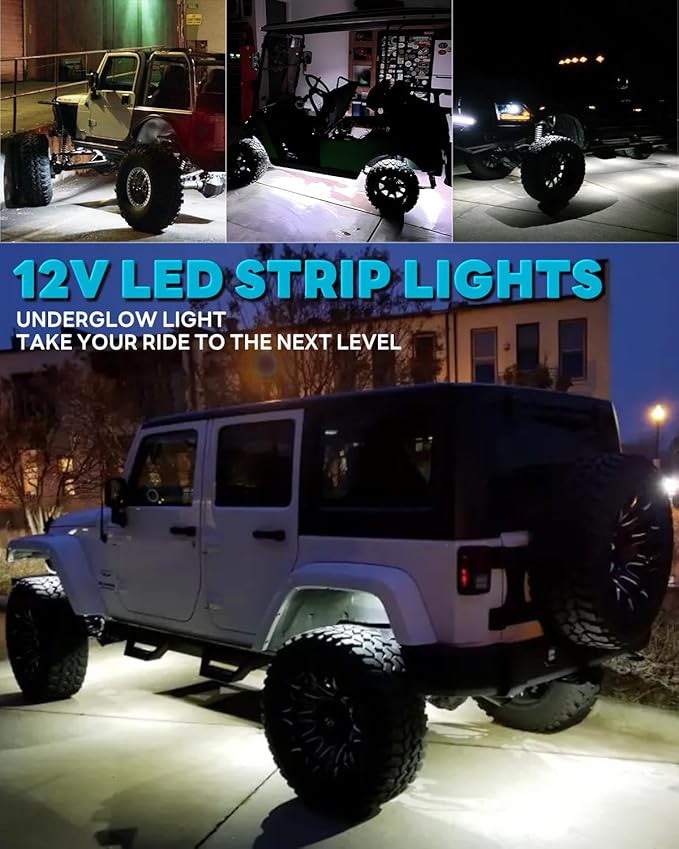 12V Led Light Strip Connectable 24Inch White Led Strip Lights for Car Golf Cart Motorcycle Boat Truck Cabinet Waterproof Led Light Strip,4Pack