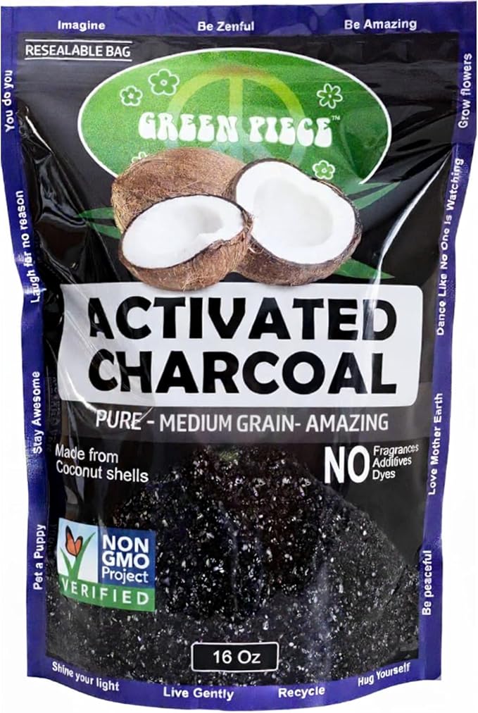 Green Piece® Activated Charcoal Pure - Medium Grain Air Purifying Bag - Kid/Pet Friendly Air/Water Fresheners - Odor Absorber - Resealable Bag - SUPER CLEAN - Made by Green Piece (1 Pound)