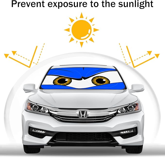 Car Windshield Sun Shade, Funny Car Eyes Sun Visor, Wear-Resistant Black Tape, Foldable 59‘’x27.5‘’/63''x31.5''