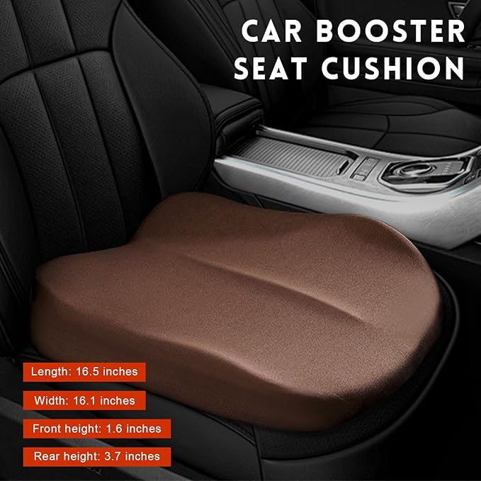 Car Seat Cushion, Ergonomic Memory Foam Auto Seat Boost Mat for Short People Driving, Non-Slip Driver Seats Height Cushion Office Chair Pillow for Tailbone Back Pain Relief (Coffee)