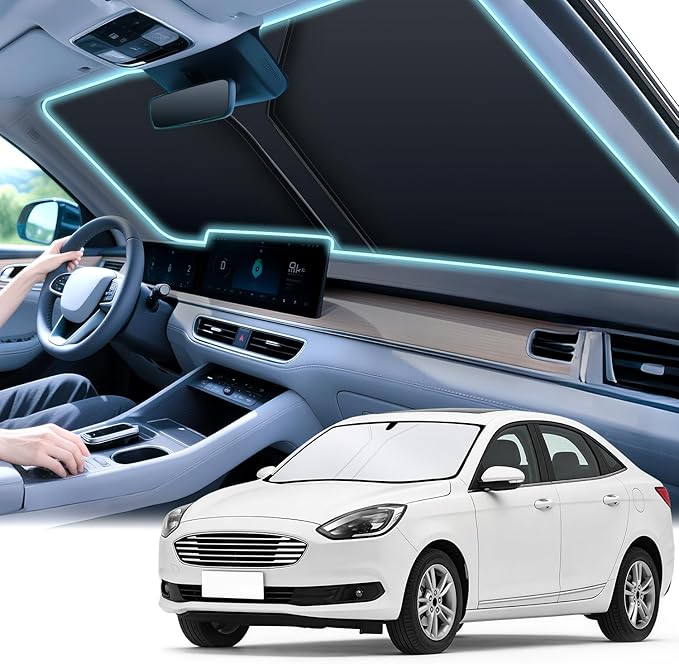 SINGARO 300T Universal Car Windshield Sun Shade, Foldable Reflective for Windshield & Window Shades with Overlapping Design, Car Interior Accessories (57" L x 30" W)