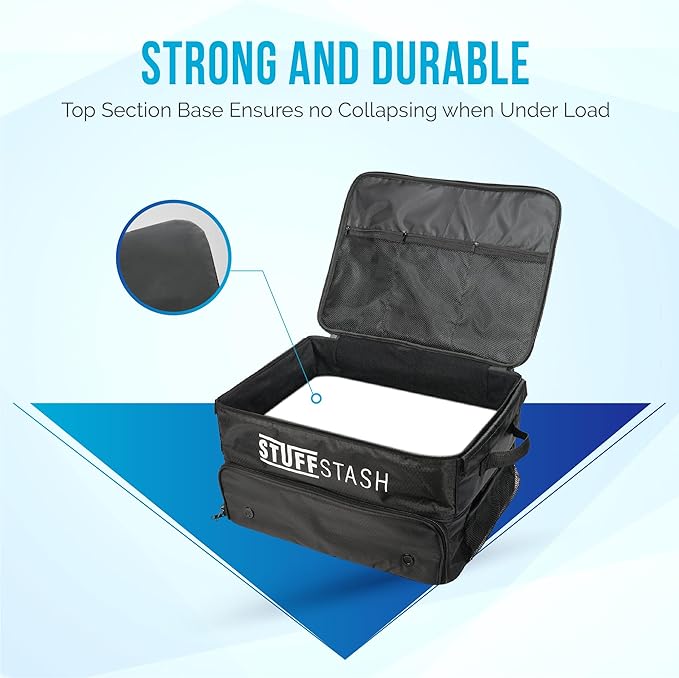 STUFFSTASH Golf Trunk Organizer for Car – Rigid, Won’t Collapse | Ventilated Shoe Compartment, Adjustable Dividers & Mesh Pockets | Golf Gift for Men & Women | Premium Car Trunk Storage Organizer