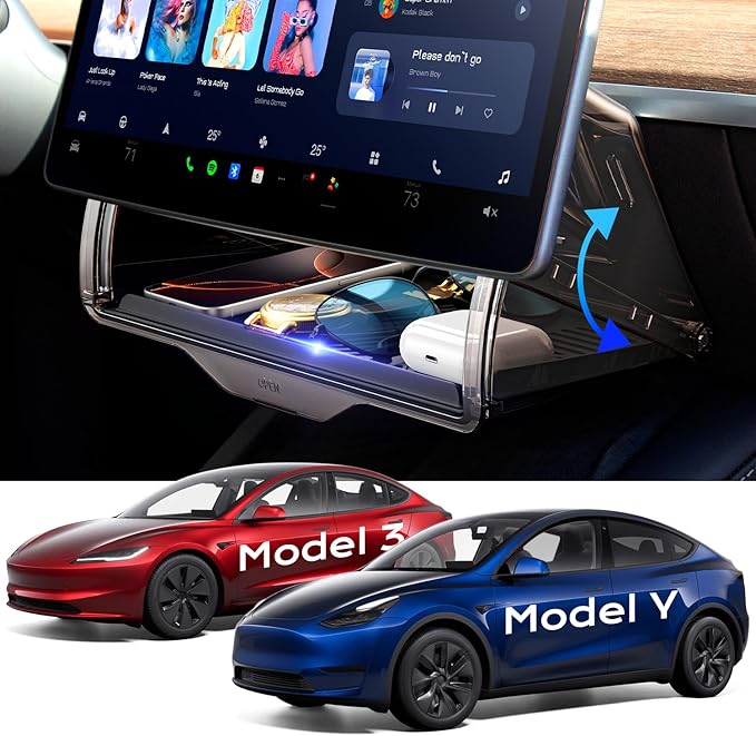 TAZENI Under Screen Storage Box Fit Model Y Juniper Model 3 Highland, Hiddenable Privacy Storage for Model Y 3 Accessories, Center Console Organizer for Model Y 2019~2026 & Model 3 2016-2026