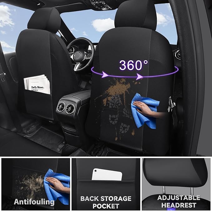 CAR PASS Nappa Leather Two Front Car Seat Covers, Water Resistant Faux PU Leather Seat Covers, 3D Foam Support Automotive Seat Covers Comfortable & Durable Universal Fit for Cars SUV Truck, Black Blue