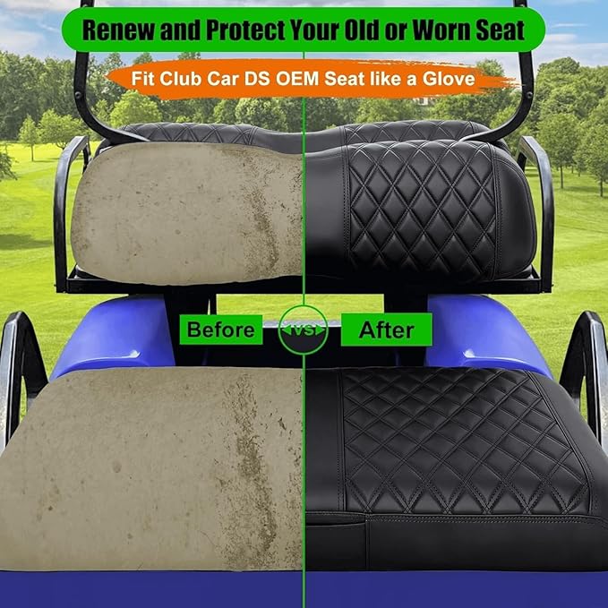 Club Car DS Seat Covers, Golf Cart Seat Covers for Club Car DS OEM Ordinary Seat-Thick Premium Marine Leather Custom Diamond Comfortable/Anti-Scratch/Anti-Fading/Easy to Install