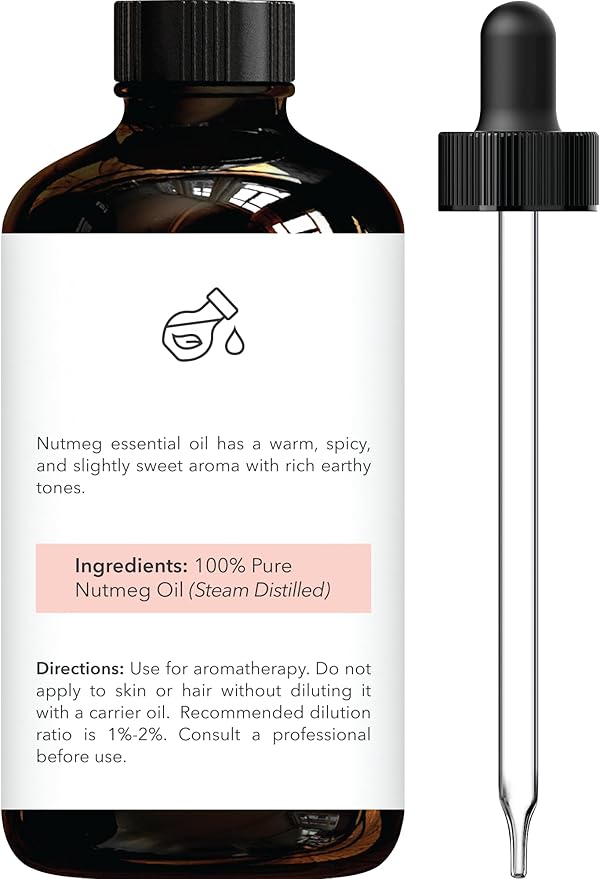 Brooklyn Botany Nutmeg Essential Oil - 100% Pure and Natural - Premium Grade with Dropper - for Aromatherapy and Diffuser - 1 Fl Oz