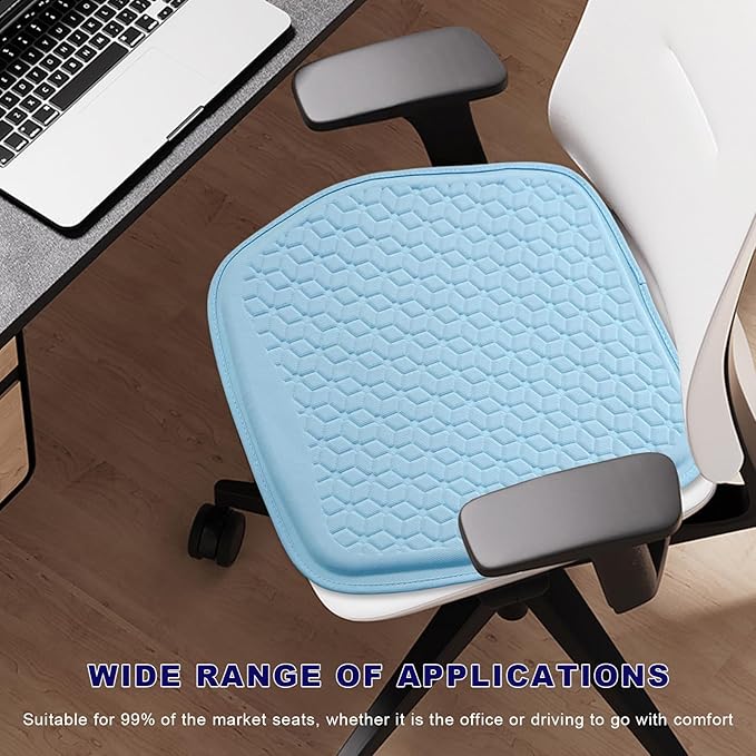 Gel Car Seat Cushion, Non-Slip Breathable Automotive Front Seat Bottom Cushion Pad, Comfortable & Cooling Seats Cover Interior Mat for Sedans SUVs Trucks, Car Accessories (Blue)