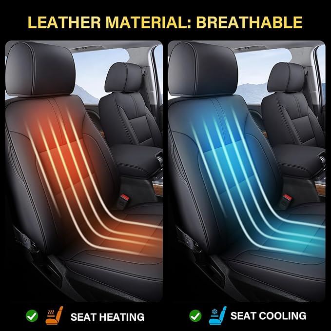 Coverado Chevy Silverado Seat Covers Full Set, Faux Leather Car Seat Covers Fit for 2014-2018 1500, 2015-2019 2500HD 3500HD Chevy Silverado GMC Sierra Crew Double Extended Cab (Black)