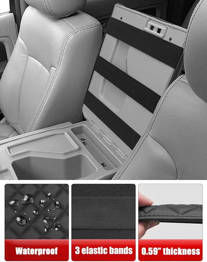 Center Console Armrest Cover for Ford F150 2011 2012 2013 2014, Middle Console Lid Protective Covering, Arm Rest Cushion Pad, PU Leather Interior Accessories, Anti-Scratch, Black (Fits Jump Seat Only)