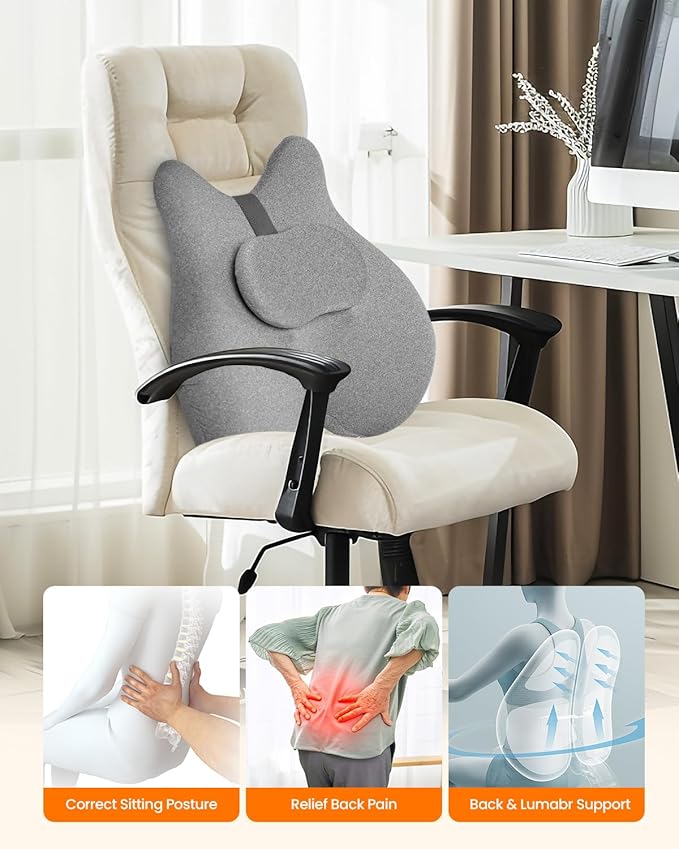 CILI Back Lumbar Support Pillow for Office Chair, Desk Chair Lumbar Back Support with Massage & Heating Function, Memory Foam Lumbar Pillow for Home Office Use