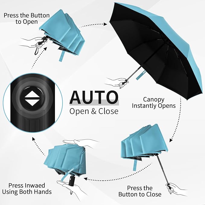 Yoobure Windproof Travel Umbrella - Automatic Umbrellas for Rain, Compact Folding Umbrella with UV Protection, Lightweight Portable Design for Backpack/Walking/Car, Sun & Storm Ready