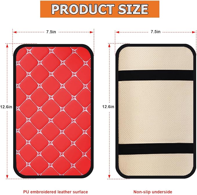 HZEL Car Center Console Cushion Pad, PU Leather Vehicle Armrest Protection Cover, Waterproof Automotive Interior Arm Rest Seat Box Mat Accessories, Universal for SUV, Sedan, Truck (Red)