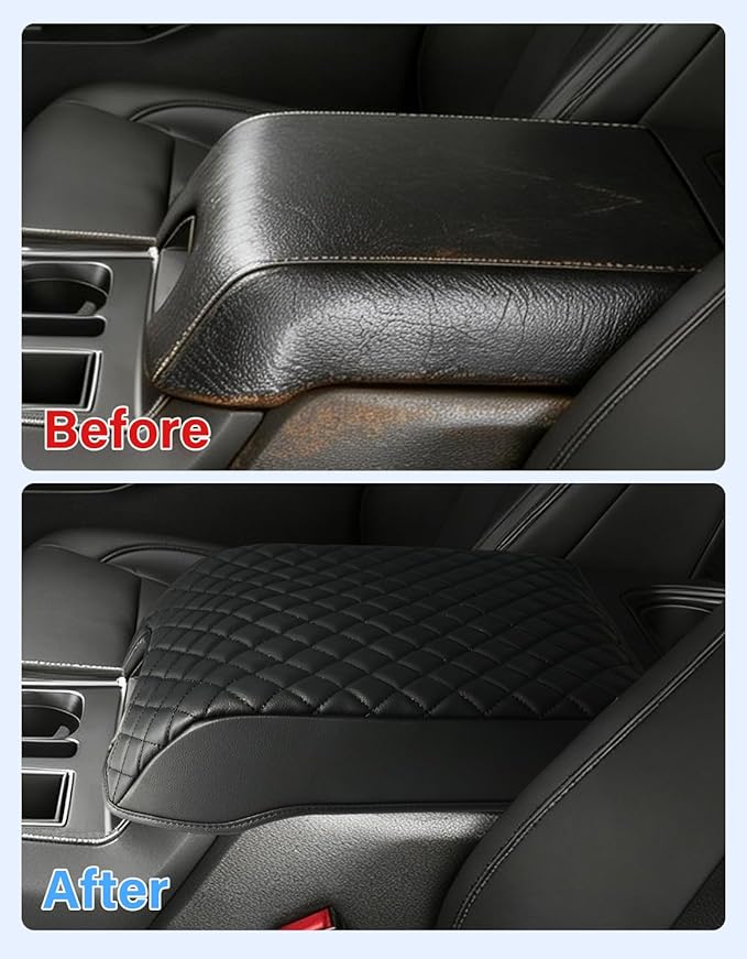 Center Console Cover for 2015-2020 Ford F150 Accessories, 2017-2022 F250 F350 F450 F550, 2018-2024 Expedition, PU Leather Middle Console Cushion Armrest Cover Protector (FITS Bucket Seat Only)