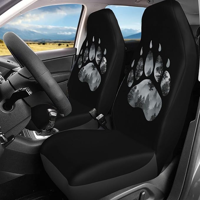 Delerain Car Seat Covers Set 2Pcs, Bear Paw Universal Front Car Seats Vehicle Enterior Protector Suitable Fits Most Car Auto SUV Sedan Truck