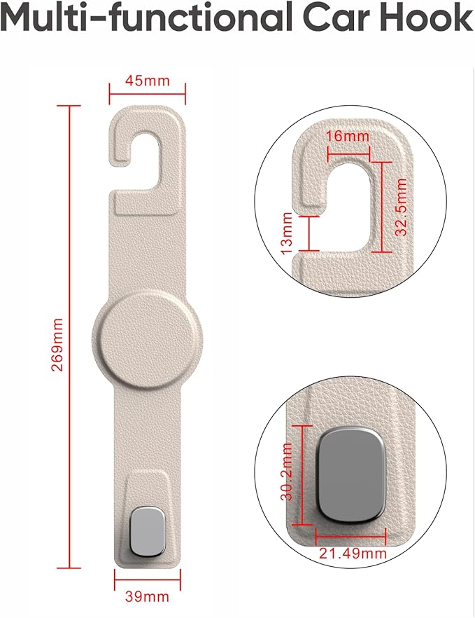 Car Headrest Hook with Swivel Magnet Phone Holder for Magsafe, 2-in-1 Double Hooks Hanger for Purse Bag, 360° Rotating Hands-Free Car Accessories for Handbag Coat Umbrella(1 Pack Milkshake White)