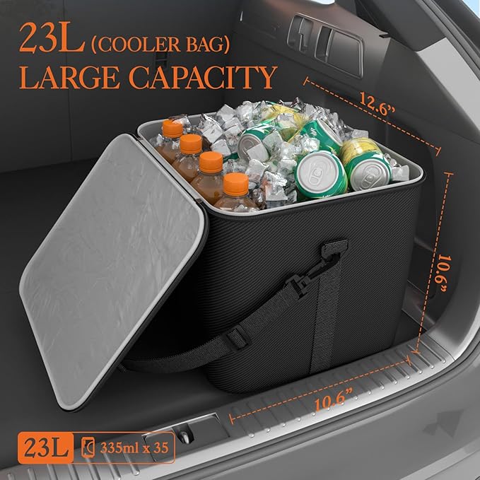 HOTOR Cooler Bag for Trunk Organizer - Portable Cooler for Car Organizer, Leakproof Car Cooler for Vehicle, Soft Small Cooler Fits Trunk Organizer with Cooler for Car & SUV