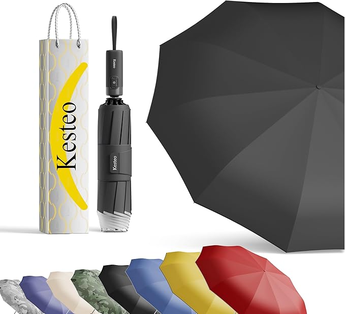 Windproof Travel Umbrella for Rain, Withstand 85MPH Winds, 54 Inch Automatic Reverse Fold Umbrellas Easy Auto Open Close, Portable Compact Umbrella Includes Cover Bag, Perfect for Travel, Car, Commute, Women Men, Backpack