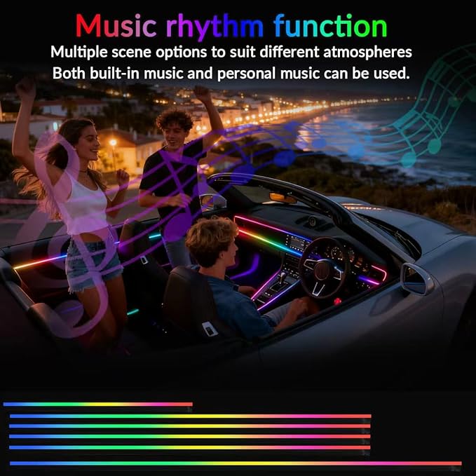 Interior Car Strip Lights Dreamcolor Acrylic Car Decorative Lights with APP Control Multicolor Internal Lighting Kit Music&DIY Function Ambient Fiber Optic Strip Valentine’s Day's Decor