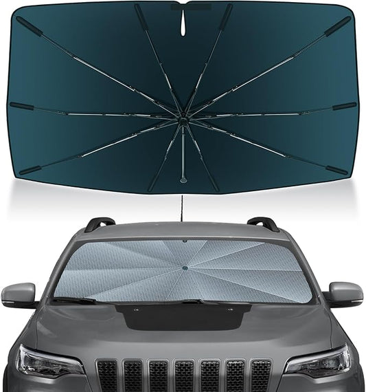 Autorder Windshield Sun Shade Umbrella for 2014-2023 Jeep Cherokee SUV Accessories,Upgraded Ice Crystal Material,Easy Setup Umbrella Sunshade for Car Windshield,100% Sun Blocking