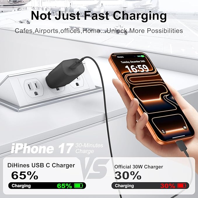 30W USB C Phone 15 Charger Fast Charging Block for iPhone 15/15 Pro Max/15 Pro/15 Plus/Samsung Galaxy S23 Ultra/S23/S23+/S22/S22 Ultra/S22+/S21 Ultra/S20 Ultra/Note 20 & 6.6Ft USB C Charger Cable