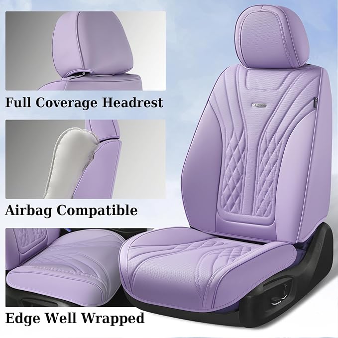 Coverado Car Seat Covers Full Set, 5 Seats Front Seat Cover and Back Seat Covers for Cars, Automotive Seat Covers Leather Waterproof Seat Covers, Car Seat Protectors Universal for Cars Purple