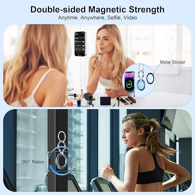 Magnetic Phone Grip Holder for MagSafe Kickstand Gym Phone Grip Stand Dual-Sided Magnetic Finger Ring for iPhone 17 16 Pro Max 16e 15 14 13 12 Samsung S25 Edge S24 S23 S22 S21,for Wireless Car Mount