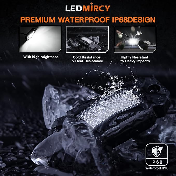 LEDMIRCY R2 Pure White Rock Lights Kit with Roker Switch Wire Harness 12PCS LED Rock Lights White for Offroad Truck ATV UTV SUV Underglow Light Trail Rig Light Under Body High Power Waterproof