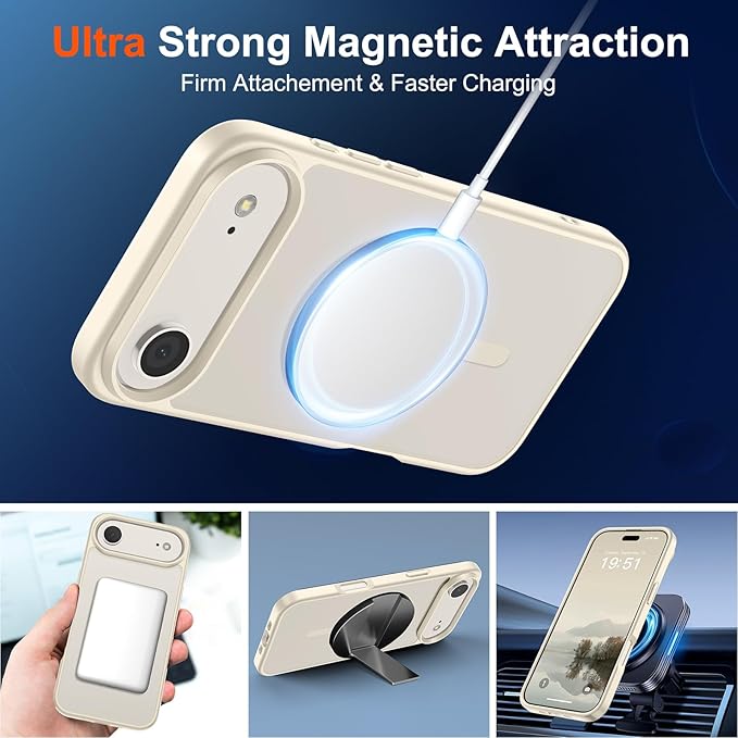 SUPFINE Magnetic for iPhone Air Case (Compatible with MagSafe)(Military Grade Drop Protection) Slim Translucent Matte Shockproof with Anti-Fingerprint Phone Cover for 17 Air,Antique White