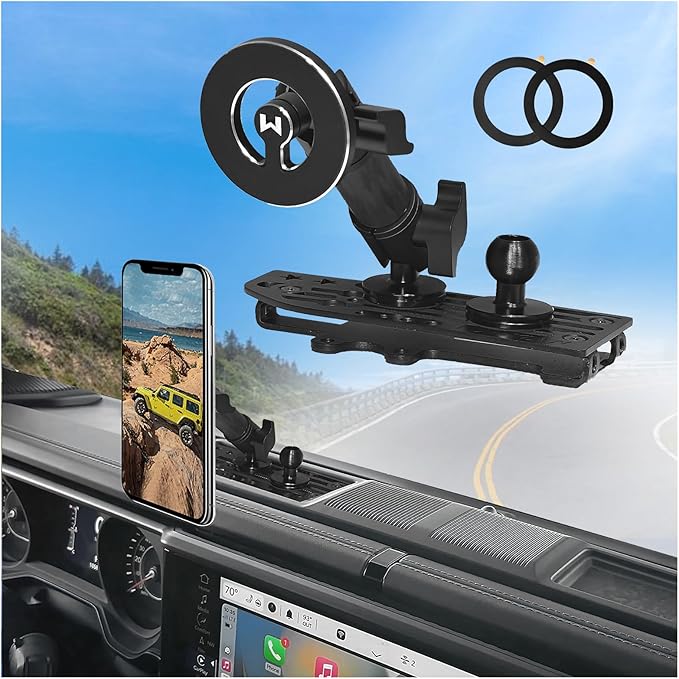 WXRYLYN 2025 2024 Wrangler JL Gladiator Dash Magnetic Phone Mount for 2024 2025 J eep Wrangler JL 4xe Gladiator Metal Dash Platform Magnetic Phone Mount 2024 Wrangler Cell Phone Holder-Driver Side