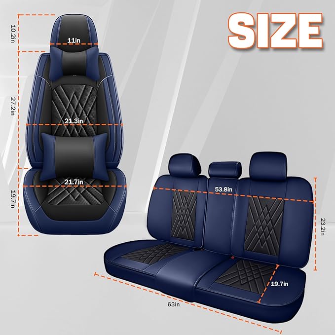 Car Seat Covers Compatible with Toyota Camry 2012-2026 Durable Waterproof Automotive Seat Covers Stretchable Fabric Material,Airbag Compatibility,Premium Nappa Leather(Black Blue,Full Set with Pillow)