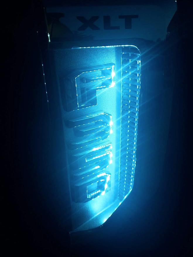 iJDMTOY Ice Blue LED Background Illumination Kit Compatible with 2017-2021 Ford F250 F350 F450 Super Duty Side Fender Chrome Emblem