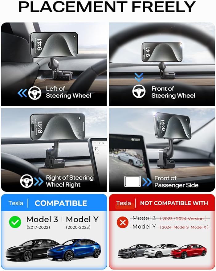 LISEN for Tesla Phone Mount, MagSafe Car Mount [Never Block] for Model 3 Y Accessories, Phone Holder Fits iPhone 16 Pro Max Plus 15 14 [NOT FIT 2024 Model 3 Y]