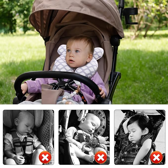 vocheer Baby Travel Pillow(Upgraded), Head and Neck Support Pillow for Pushchair, Car Seat,Stroller, Bouncer, Cotton（White Cloud）