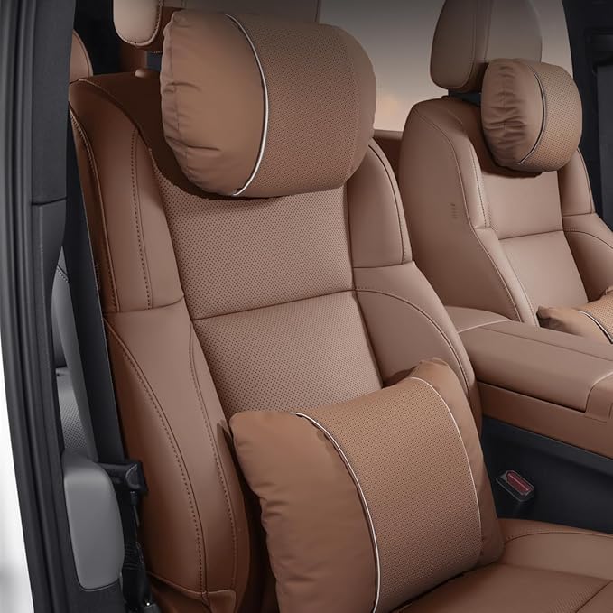Car Headrest & Lumbar Support Set,Premium Skin-Feeling Napa Leather Soft and Comfortable Headrest,Car Seat Headrest Pillow Waist Support Car Interior Accessories for Driving Home Office