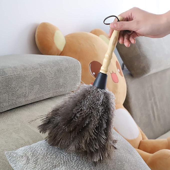 Midoneat Natural Gray Ostrich Feather Duster,2 Packs,Car Duster Interior/Exterior Cleaner, Cleaning for Blinds Kitchen Keyboard Office, Smart and Soft and Fluffy (Gray)
