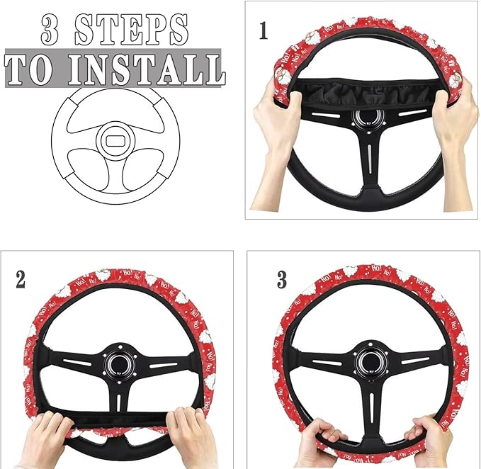 AFPANQZ Christmas Steering Wheel Covers Xmas Decor Car Accessories Cartoon Santa Claus Car Steering Wheel Covers Anti-Slip Soft Grip 14-15 inch Stretch-on Steering Wheel Protector Rrd