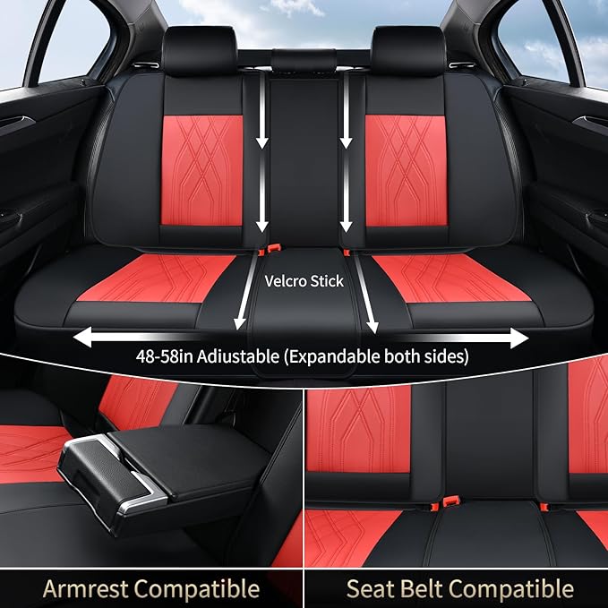 FLORICH Universal Seat Cover Full Set Leather Seat Covers 5 Seats Waterproof Seat Protector Car Seat Cushion Driver Seat Cover Universal Fit for Most Car Truck SUV, Black&Red