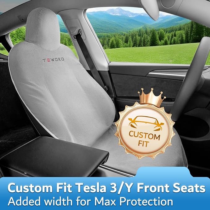 Premium Microfiber Towel Tesla Model Y Juniper/3 Seat Cover, Waterproof | Sweatproof | Machine Washable | Non-Slip, Seat Protector for Tesla Model 3/Y 2016-2026 Interior Accessories - (1Pack, Gray)