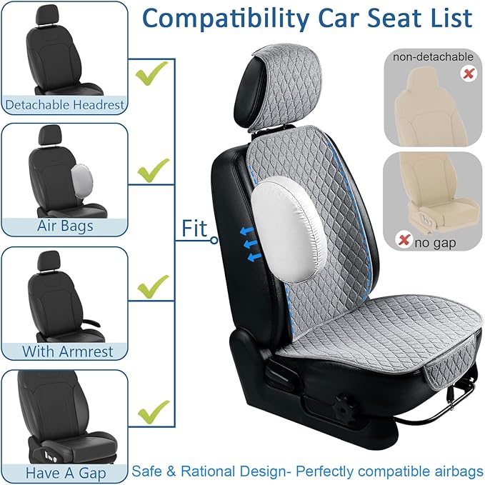 1 Pack Linen Car Seat Cover Front Seat Covers Soft & Breathable Front Premium Covers with Non-Slip Protector Universal Fits Most Automotive, Vans, SUVs, Trucks (1Pack Light Grey)