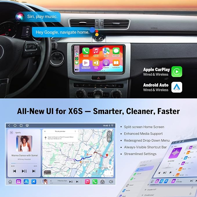 Eonon 9 inch Headunit for Volkswagen Golf MK5/MK6 Jetta/SEAT Skoda 6+64GB 5G LTE CarPlay Android Auto Bluetooth DSP EQ MirrorLink Support DAB+ OBDII Backup Camera Car Radio Stereo VWX6S2