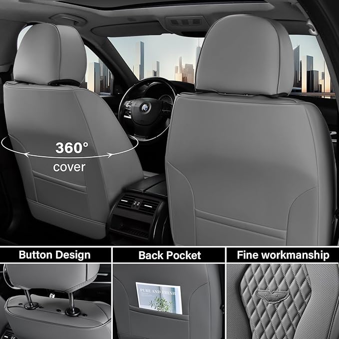 Coverado Seat Covers, Car Seat Covers Full Set, Gray Car Seat Cover, Car Seat Cushion Waterproof, Car Seat Covers Front Seats Back Seat Covers, 8839 Car Seat Protector Universal Fit Most Cars