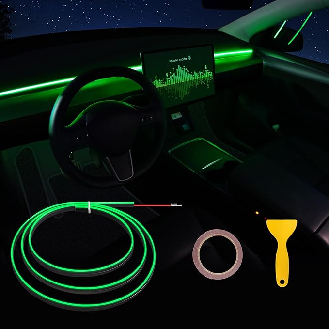 Acrylic Interior Car LED Strip Light with 6mm Sewing Edge - 43.3 inches Ambient Lighting Kits, Neon LED Strip Light(110CM/43.3IN, Green)
