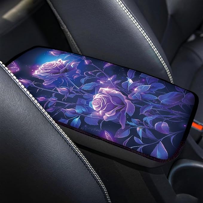 Dreaweet Purple Rose Center Console Armrest Pad Cover Car Accessories Soft Comfort Arm Rest Cover Pad Universal Middle Console Covers for Cars SUV Truck Sedan