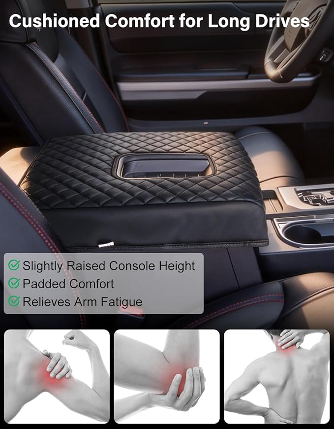 Center Console Armrest Cover for 2014-2021 Toyota Tundra, PU Leather Middle Console Lid Protector Arm Rest Cushion Anti-Scratch Thick Pad, Black