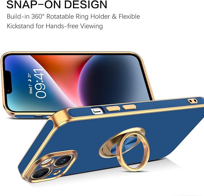 VENINGO iPhone 14 Case,Phone Cases for iPhone 14,Slim Fit Soft 360° Ring Holder Kickstand Magnetic Car Mount Supported Easy Clean Shockproof Protective Cover for Apple iPhone 14 6.1" 2022, Deep Blue