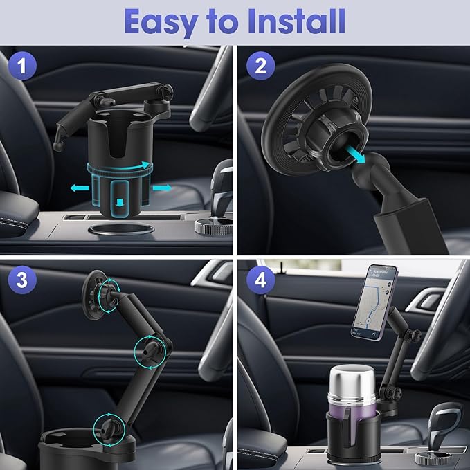 Car Cup Holder with Magnetic Phone Holder, 360° Rotating Cup Holder Phone Holder for Car Truck SUV, Magnet Cup Holder Expander for iPhone Samsung, N52 Magnets Phone Holder for Car