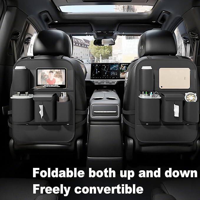 GMQ Backseat Car Organizer with Touch Screen,Protectors Kick Mats Travel Accessories for Kids,Multifunctional Seat Back Organizer Car Travel Organizer Accessories (Black, 2PCS)