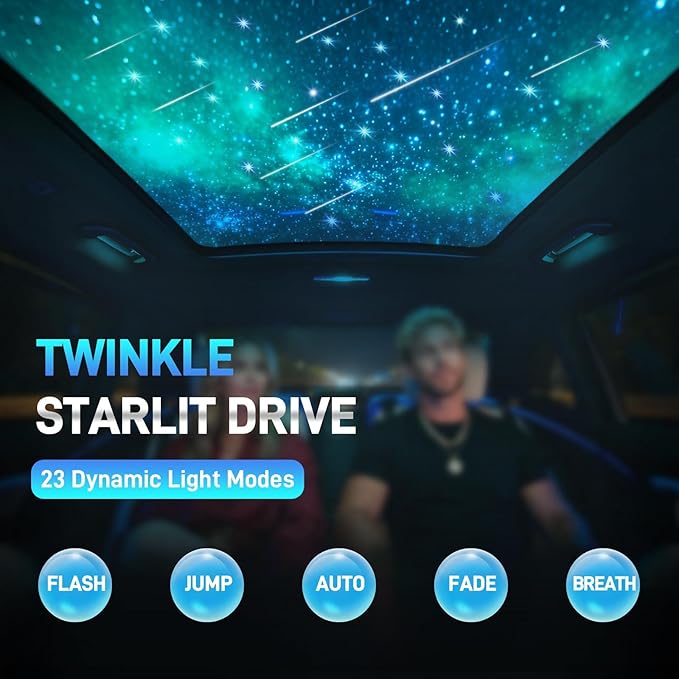 Twinkle Starlight Headliner Kit, 1000PCS 0.03in/13.5ft, 32W RGBW Twinkle & Meteor Dual-Engine 200 Shooting Stars, Music Mode APP/Remote Control Star Effect, for Truck/SUV/Home/Party