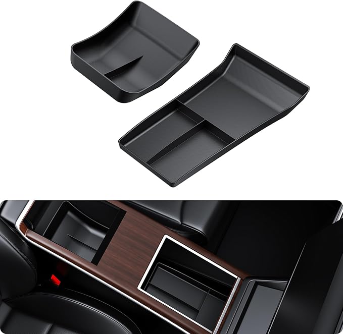 BASENOR 2022-2026 Tesla Model S Model X Lower Center Console Organizer Tray, Insert Compartment Under Cupholder Interior Accessories Storage, Fit Model S/Model X Refresh Plaid Long Range