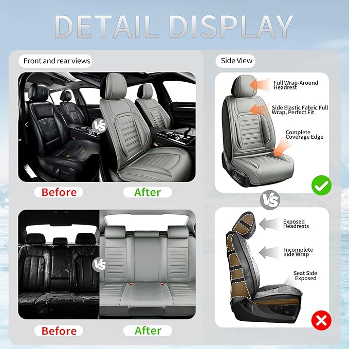 Fit Tucson Premium Leather Car Seat Covers Compatible with Hyundai Tucson 2010-2024 2026, Breathable, Wear Resistant, Airbag Compatible, All-Weather Protection & Full Coverage, Full Set Gray